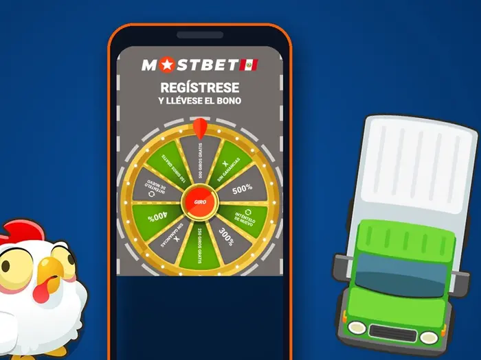 Celular con la app de Mostbet y personajes de Chicken Road
