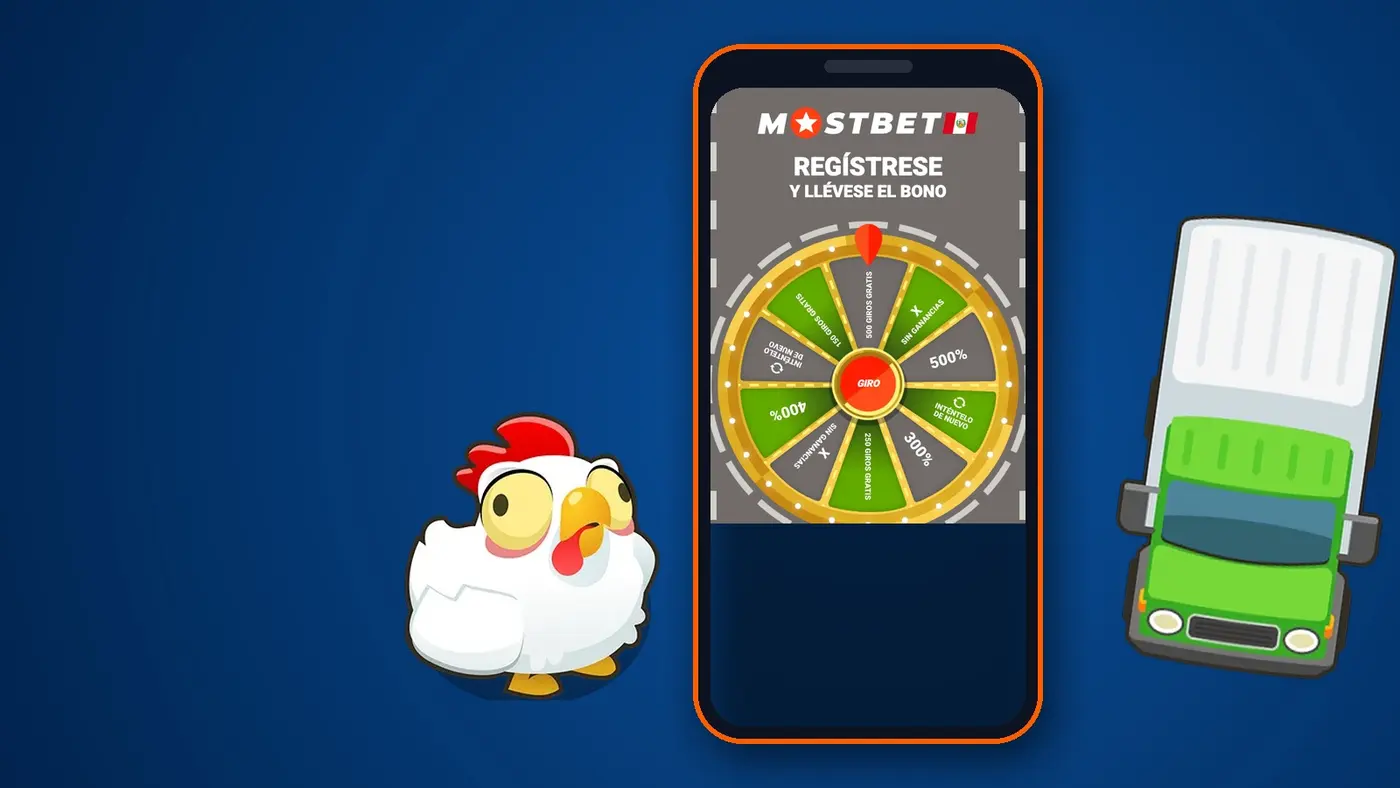 Celular con la app de Mostbet abierta junto a personajes de Chicken Road 2